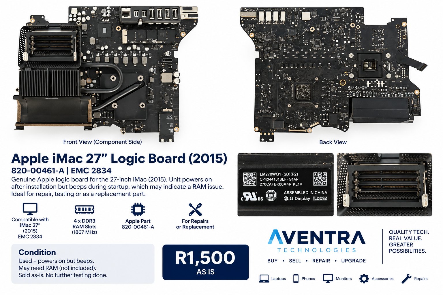 Apple iMac 27-inch (2015) Logic Board — For Parts Apple device